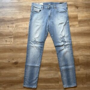 Diesel D-Strukt Jeans Men 36x32 Blue Slim Fit Stretch Destroyed Rockstar 009NF